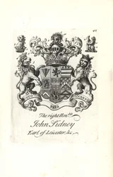 Blason et crête du très honorable Jocelyn Sidney, 7e Comte de Leicester