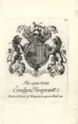 Blason et armoiries du très noble Evelyn Pierpoint, duc et comte de Kingston upon Hull