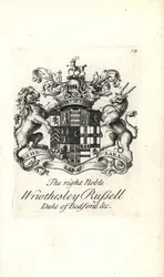 Blason et crête du très noble Wriothesley Russell, 3e duc de Bedford