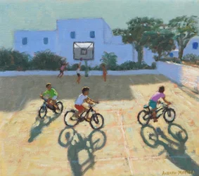 Garçons à vélo, Grèce (huile sur toile)