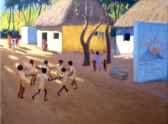 Enfants dansant, Inde (huile sur toile)
