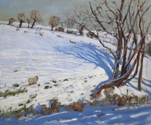 Enfants faisant de la luge, Derbyshire (huile sur toile)