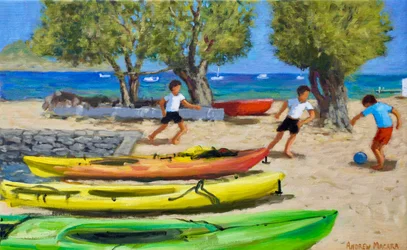 Canoës colorés, 2025 (huile sur toile)