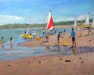 Cricket et voile rouge et blanche, Abersoch, 2011