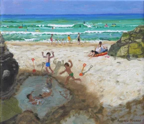 Fun in the sea pool, St Ives, 2024 (huile sur toile)