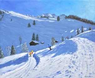 Ski matinal, La Clusaz, France, 2018 (huile sur toile)