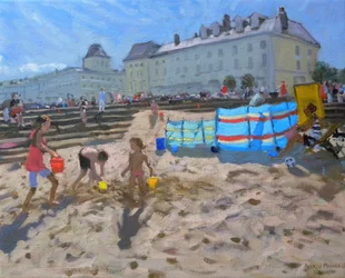 Jouer dans le sable, Llandudno, 2010