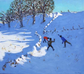 Jouer dans la neige, Youlgrave, Derbyshire, 2016