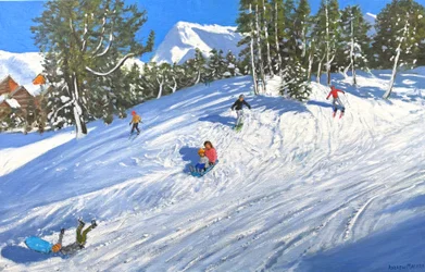 Luge et ski, Les Arcs, France, 2023 (huile sur toile)