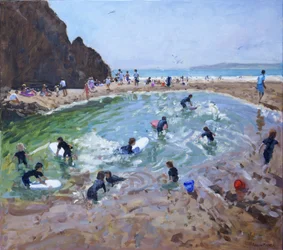 Jeunes surfeurs, Tenby, 2016