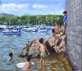 Escalade des rochers, port de Tenby, 2016