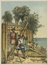 Christophe Colomb construisant un fort en Haïti