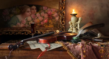 Nature morte musicale à la lueur des bougies