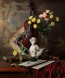 Violon classique et roses