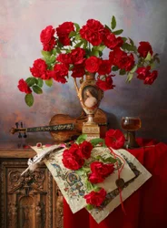 Nature morte aux roses rouges