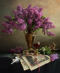 Nature morte romantique aux lilas
