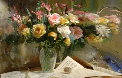 Des roses romantiques sous la pluie