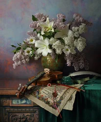 Nature morte au violon et aux fleurs