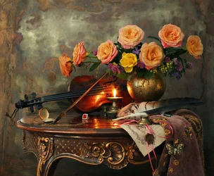 Violon vintage et roses