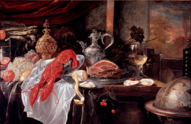 Nature morte avec homard, jambon, argenterie
