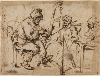 Un artiste assis à son chevalet [recto], peut-être vers 1634 (plume et encre)