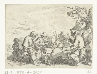 Paysans buvant à une table