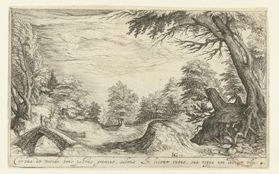 Paysage avec un cerf sur un pont