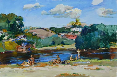 Des baigneurs au bord de la rivière