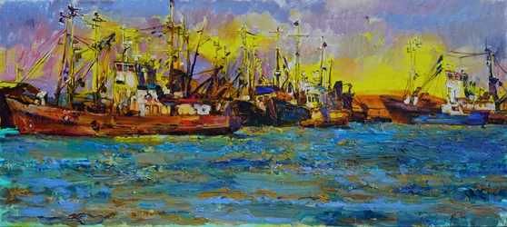 Bateaux de pêche au coucher du soleil