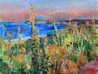 Coucher de soleil sur les fleurs du littoral