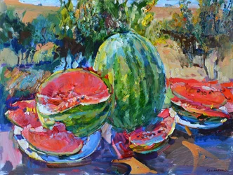 Nature morte aux pastèques éclatantes