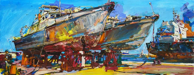 Bateaux de travail en cale sèche