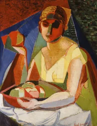 Femme avec un plateau de fruits
