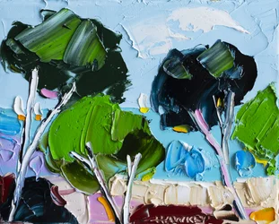Paysage en impasto aux couleurs vives
