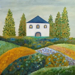 Maison de campagne au toit bleu