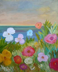 Fleurs colorées et vue sur l