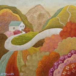 Une maison colorée à flanc de colline