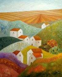 Village coloré à flanc de colline