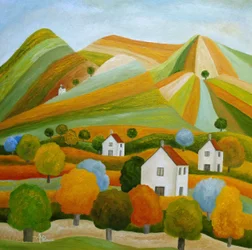 Village coloré à flanc de colline