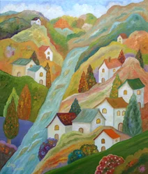 Village de montagne haut en couleur
