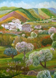Un village printanier haut en couleur