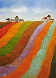 Champs de village hauts en couleur