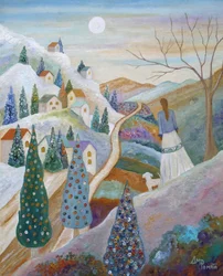 Chemin de village au clair de lune