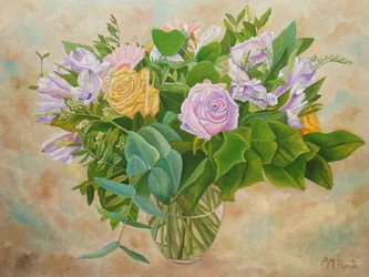 Bouquet aux couleurs pastel dans un vase en verre