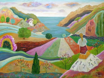 Une femme dans un paysage coloré