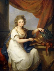 Portrait de la comtesse Catherine Skavronska, assise en trois-quarts, en robe néoclassique, près d