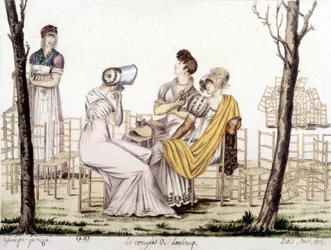 Les ennuyés de Lonchamp, mars 1806. Dessin de Garbizza
