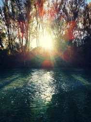 Lumière du soleil sur la rivière dorée