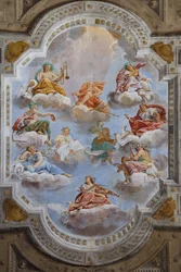 Plafond de la salle avec les quartiers de Bologne, Salle des Gardes, Palais Ducal d