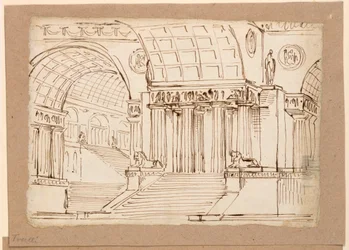Décor de scène, bâtiment antique avec voûtes